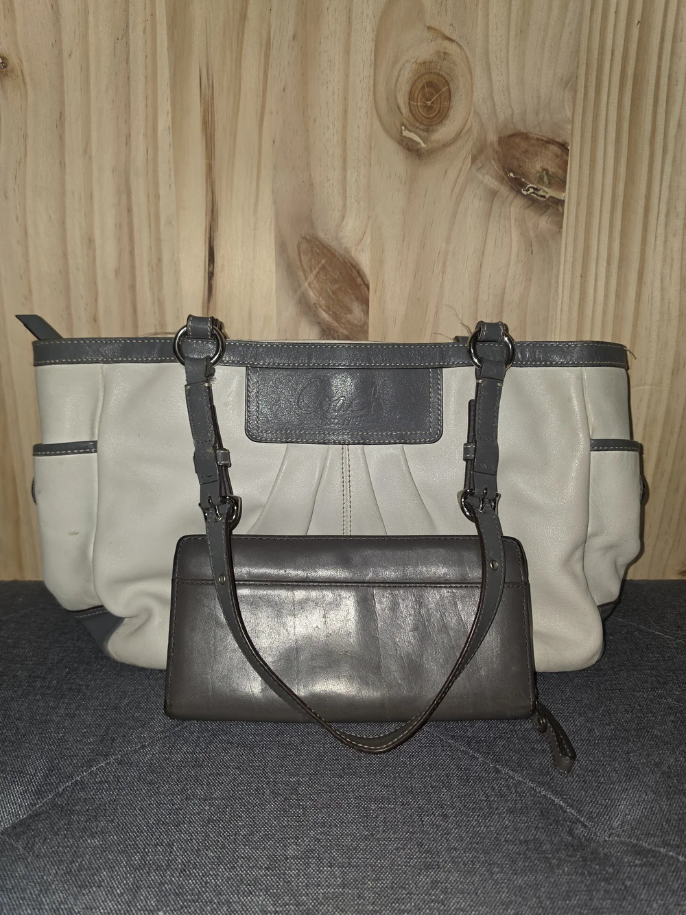 Coach Two-Tone Cream and Dark Brown Shoulder Bag
